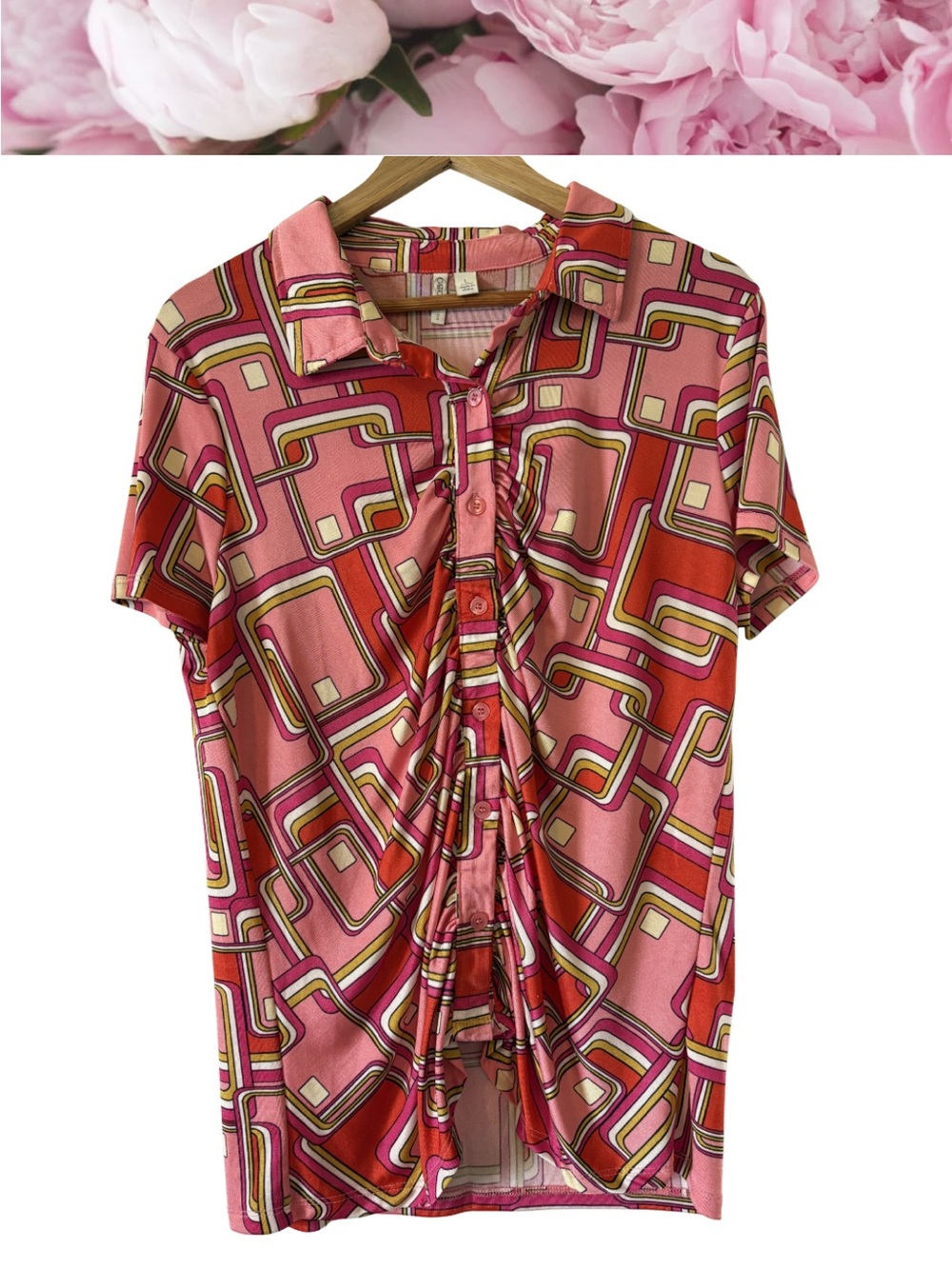 Pink Disco 70s Pink Nylon Stretch Button Shirt
